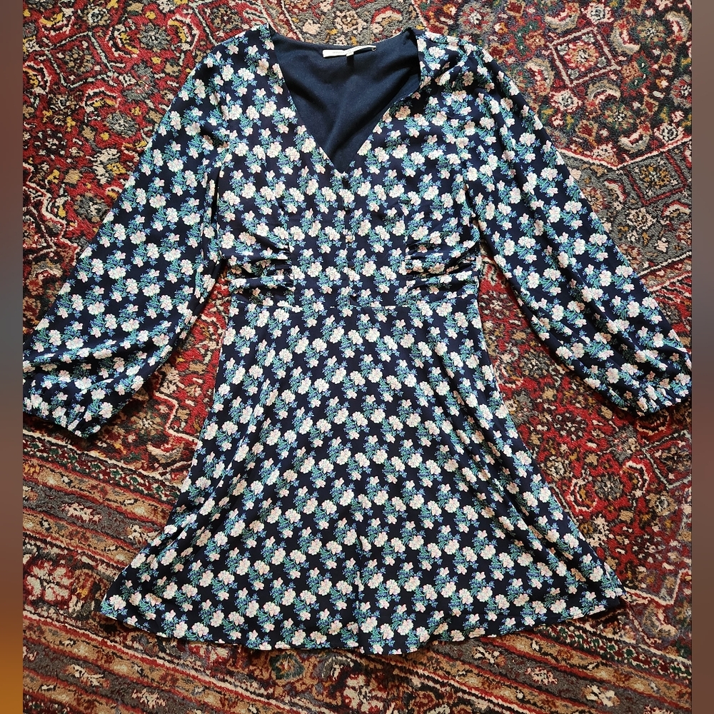 Floral Patterned Dress with Navy Accents